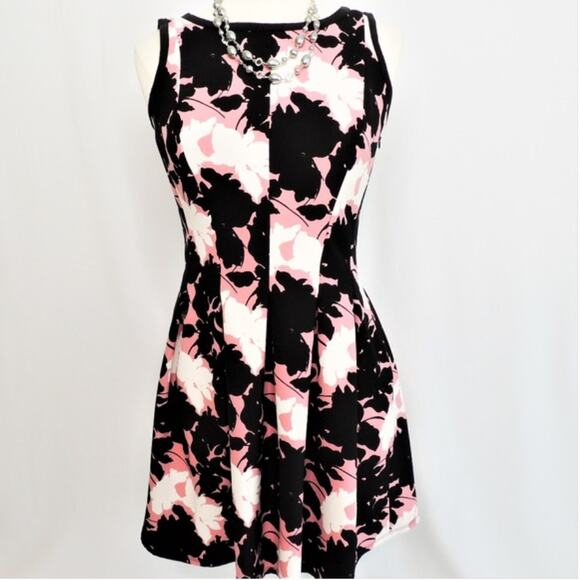 Ann Taylor Black Pink Floral Box Pleat Dress Sleeveless 4 S Small - Picture 7 of 9